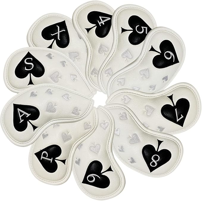 Golf Iron Head Covers 10 Pack #4-9 Pw, Sw, Aw, Xw Iron Covers Headcovers, White Synthetic Leather Golf Club Protector Designed to Fits All Golf Iron Clubs Titleist Callaway Ping Taylormade