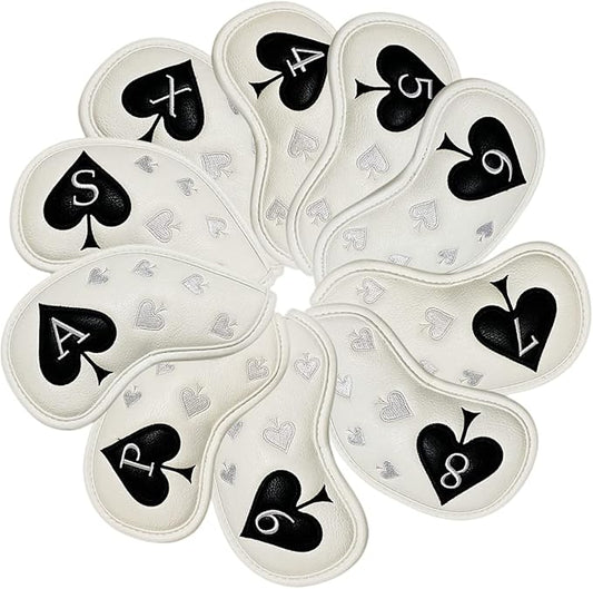Golf Iron Head Covers 10 Pack #4-9 Pw, Sw, Aw, Xw Iron Covers Headcovers, White Synthetic Leather Golf Club Protector Designed to Fits All Golf Iron Clubs Titleist Callaway Ping Taylormade