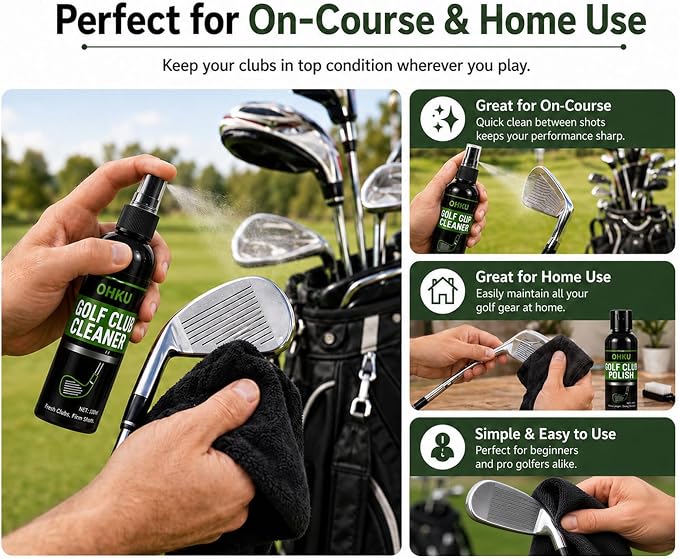 Golf Club Care Kit - Clean and Polish Irons, Drivers, Putters - Reduce Scratches, Scuffs, and Rust - Portable Golf Cleaning Kit with Grip Cleaner, Irons Remover, Club Scrub, and Brush for Golf Bag