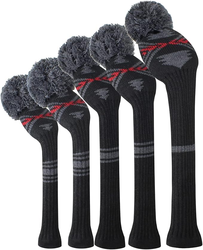 Scott Edward Knit Golf Club Cover for Woods and Driver Set of 5 Head Covers Protect Driver Wood(460cc)* 1 Fairway Wood*2 and Hybrid/UT*2 with Rotating Club Number Tags