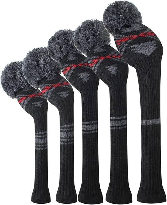 Scott Edward Knit Golf Club Cover for Woods and Driver Set of 5 Head Covers Protect Driver Wood(460cc)* 1 Fairway Wood*2 and Hybrid/UT*2 with Rotating Club Number Tags