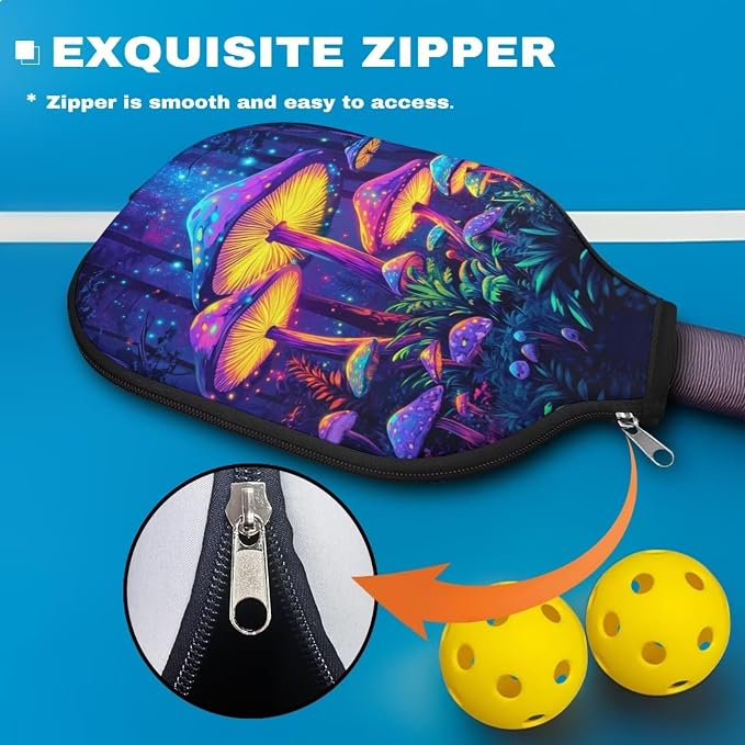Mushroom Paddle Cover Floral Pack of 4 Pickleball Racket Sleeve Universal Size Case 8.7 X 11.4 Inch Pickleball Paddle Covers Only Elastic Pickleball Accessory Protection for Women Men