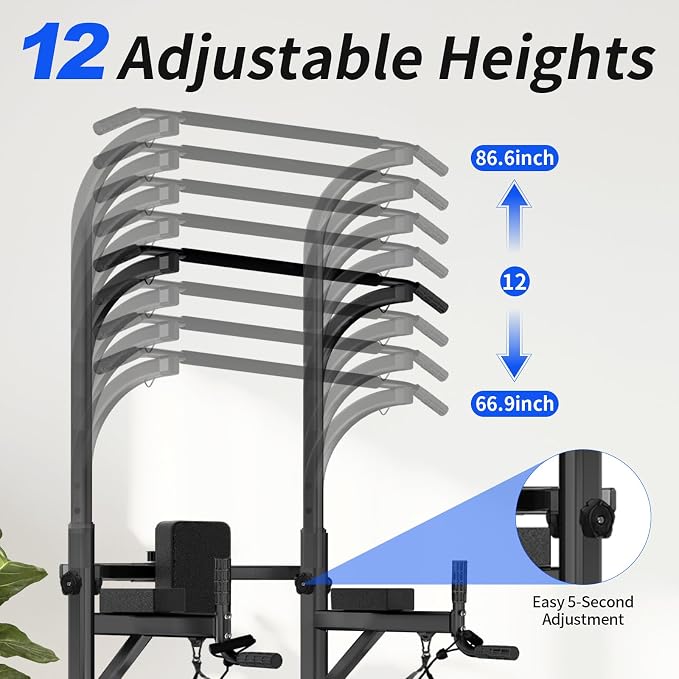 Pull Up Tower Dip Station, Adjustable Free Standing Pull Up Bar, Multi-Function Power Tower for Home Gym Workout and Strength Training