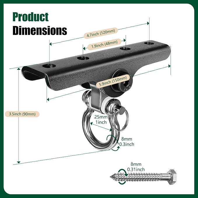 Heavy Punching Bag Hanger | Wall/Ceiling Mount Hook with 180° / 360° Rotation | Wood Beam Holder for Boxing, Weight Training, Aerial Yoga Swing & Hammock