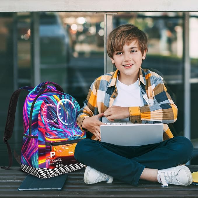Kids Racing Car School Backpack For Boys Cool Sports Car Boys Backpack For Kids Children Teens Elementary Middle School Car Bookbag Travel Back Pack for Age 6-18
