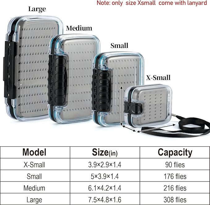Dr.Fish Fly Fishing Box, Flies Storage Case Waterproof Silicone Double Sided Clam Fishing Jig Boxes Crappie Panfish Trout 4 Size