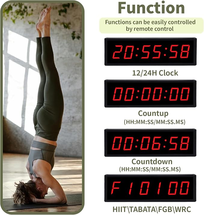 Digital Gym Timer Clock with Wireless Start/Stop Button, Workout Clock with Remote Control, Wall Clock for Home Gym with Interval Timer, Stopwatch, Count Up/Down