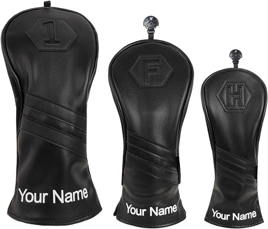 Golf Club Head Covers for Woods and Drivers, Premium Golf Headcovers Set Fit Most Clubs Simple Striped 1PC or 3PCS, Customizable