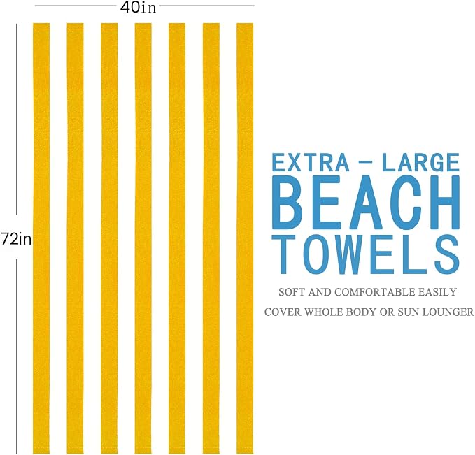 Genovega 6 Packs Oversized 72X40 Inch Stripe Beach Towel Thin Terry Set Extra Large XL Big Clearance Towels Absorbent Soft Swim Pool Travel Accessories Essentials Camping Adults Men Women Gift Yellow