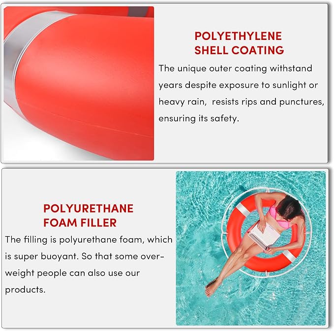 23"/28” Life Ring, Life Preserver Ring with 98.4FT Water Floating Lifesaving Rope,Boat Safety Throw Rings with Reflective Tape,(Orange) - 2 Size