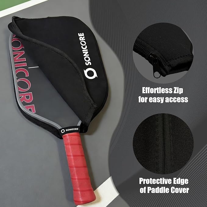 Pickleball Paddle Set, T700 Carbon Fiber, 16mm Core for Control & Spin, Includes 1 Paddle, Paddle Sleeve Cover, 2 Wristbands & 1 Grip Tape | Sonicore CourtVibe