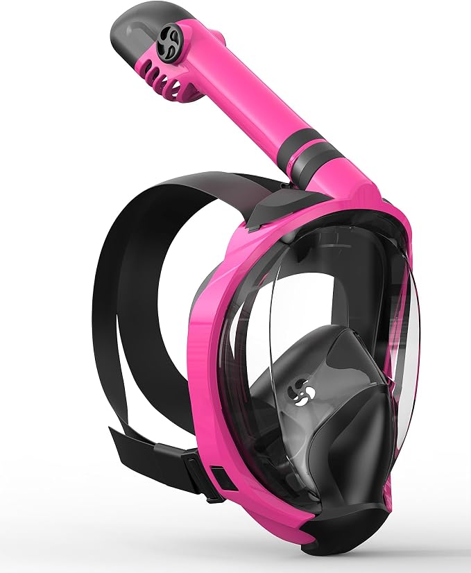 Full Face Snorkel Mask for Adults, 180° Panoramic Anti-Fog Snorkeling Gear with Dry Top System & Camera Mount, Foldable Anti-Leak Design for Travel, Swimming & Ocean Snorkeling