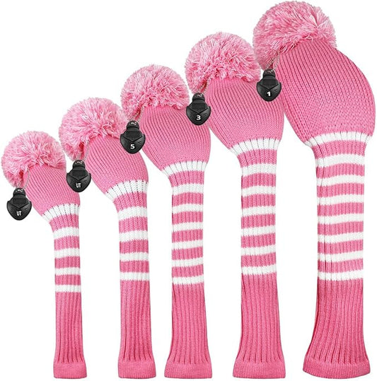 Scott Edward Golf Headcover Set of 5 PCS, Driver Wood Cover *1, Fairway Wood Cover *2, Hybrid Cover * 2, with Rotating Number Tags