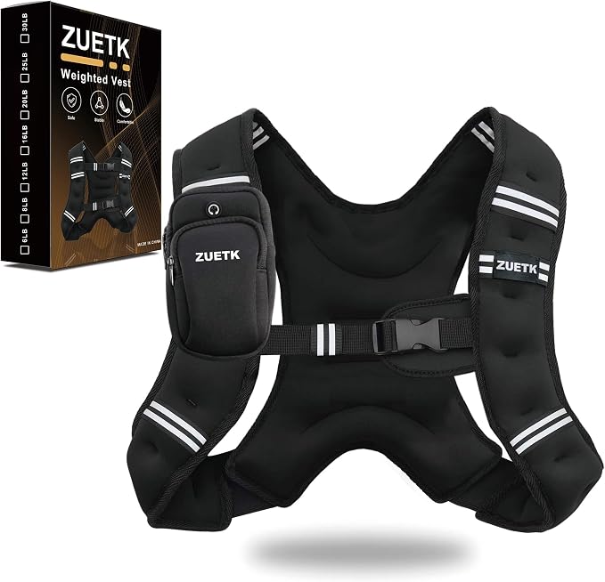 ZUETK Weighted Vest, 6lb/8lb/12lb/16lb/20lb/25lb/30lb Weight Vest with Reflective Stripe, Weighted Vest for Men Women Workout Equipment for Strength Training, Running, Jogging, Fitness, Weight Loss