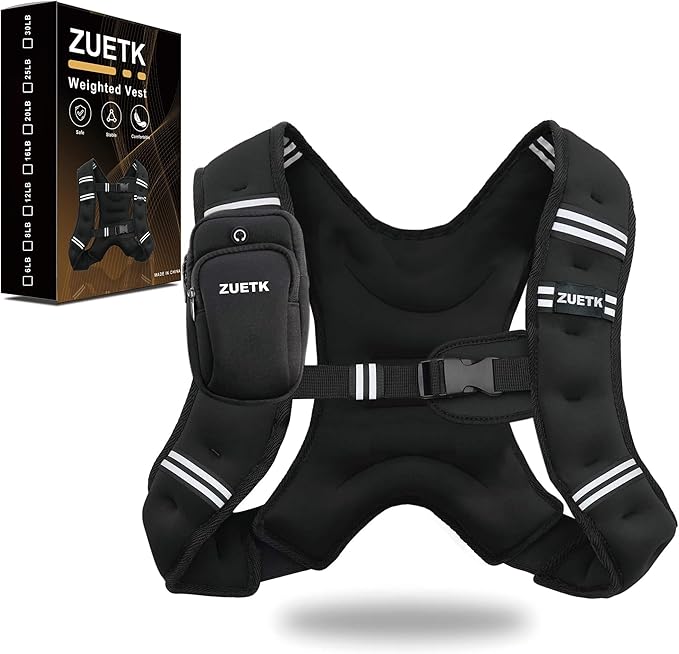 ZUETK Weighted Vest, 6lb/8lb/12lb/16lb/20lb/25lb/30lb Weight Vest with Reflective Stripe, Weighted Vest for Men Women Workout Equipment for Strength Training, Running, Jogging, Fitness, Weight Loss