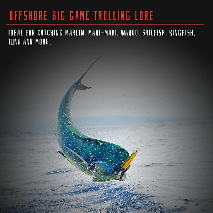 Narcissus 6PCS Trolling Lures Kit Saltwater – 6.5inch Offshore Big Game Fishing Lures,Pre-Rigged Lure with Mesh Storage Bag for Tuna, Marlin, Mahi, Wahoo