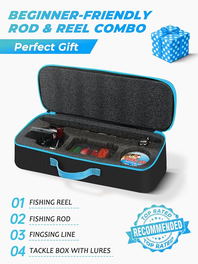 Jenseits 6Ft Spinning Fishing Rod Reel Combo, Freshwater Telescopic Kit | 5.2:1 Spinning Reel, Carbon Fiber Telescopic Rod, Includes Lures, Line & Carry Bag, Fish Gripper & Pliers for Beginner Angler