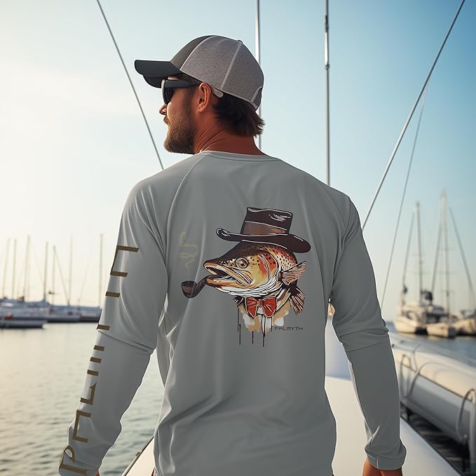 Palmyth Fishing Shirts for Men Long Sleeve UPF 50+ T Shirt Sun Protection | Quick Dry, Sun Protection, Myth-Cool Fabric, Fish Print, Moisture Wicking, Stretchy, Breathable, Fishing,Boating,Outdoor Wear