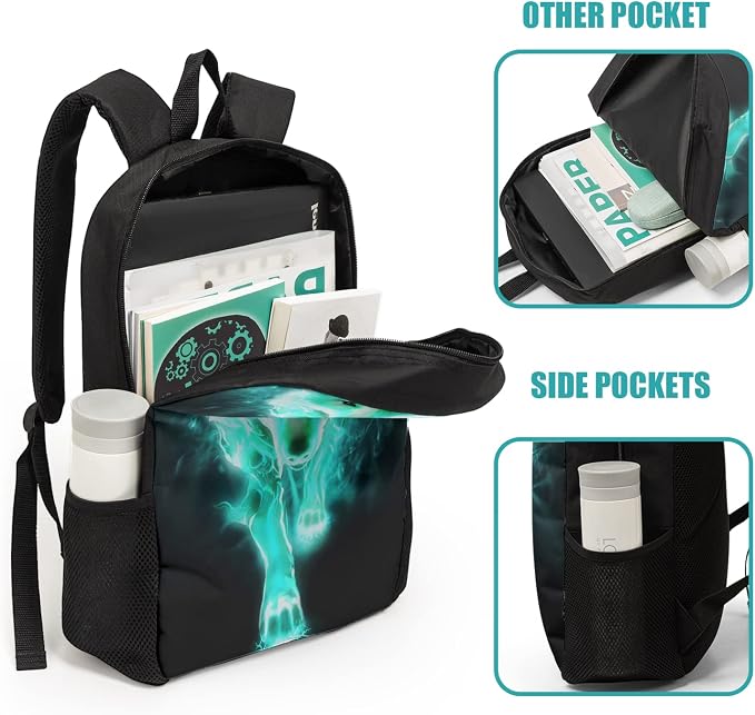 Giwawa Cyan Wolf Backpack 3-Piece Set, Cool Wilderness Animal Pattern Bookbag Lunch Bag Stationery Holder Case for School College Students Daily Essentials Camping Trips Outdoor Travel