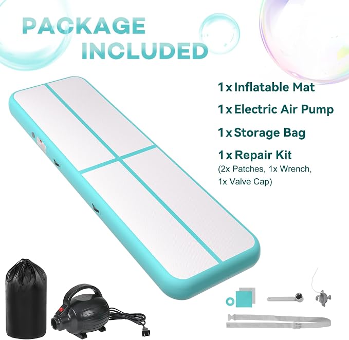 Inflatable Air Gymnastics Tumbling Mat 6ft 10ft 13ft 16ft 20ft, Air Tumble Track Mat 4/8 inches Thickness with Electric Air Pump for Home Use Training Cheerleading Yoga Water Beach Park