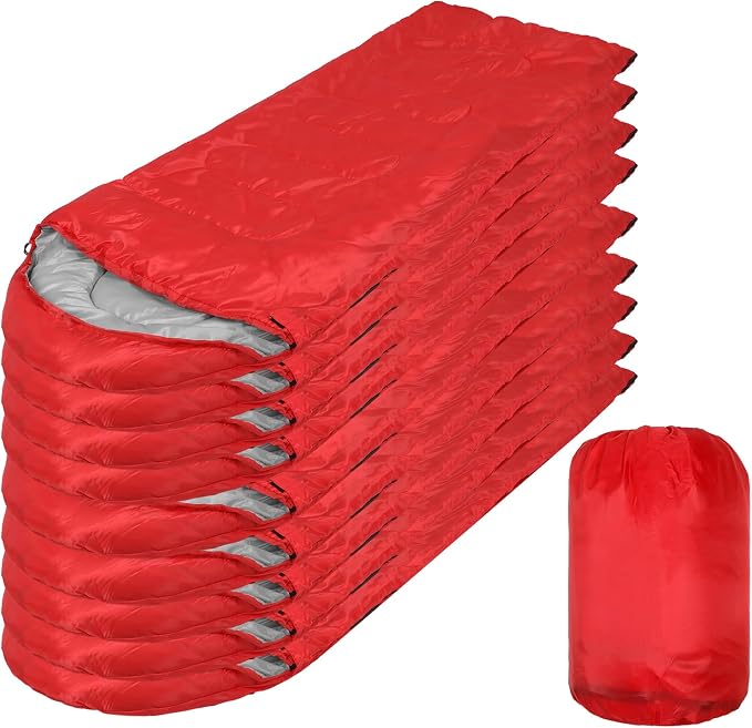 Macarrie 10 Pcs Bulk Sleeping Bags for Adults 0 Degree Waterproof Emergency Sleeping Bags with Compression Sack for Camping Hiking Backpacking Outdoor Activities