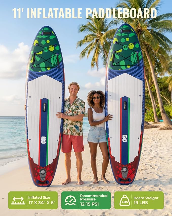 11'x34 Inflatable Paddle Board for Adults Youth, Extra Wide 430LBS Capacity SUP, Stable 2-3 Person Family for Lake Ocean Fishing Surfing Yoga, Includes Accessories