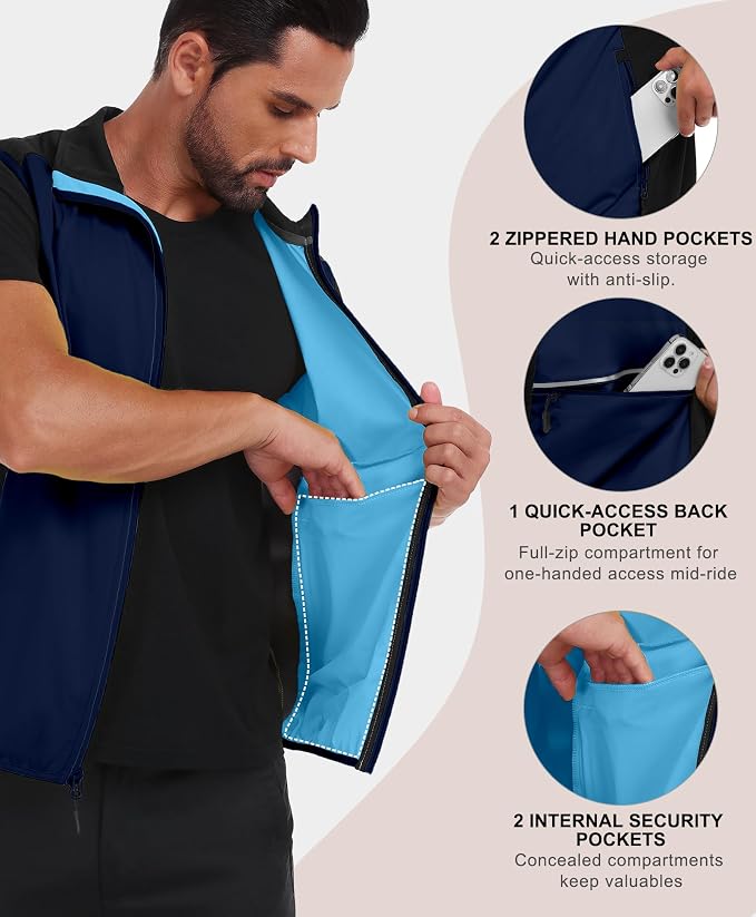 Little Donkey Andy Men's Water-resistant Outerwear Vests, Stretch Windproof Vest for Cycling, Running, Golf