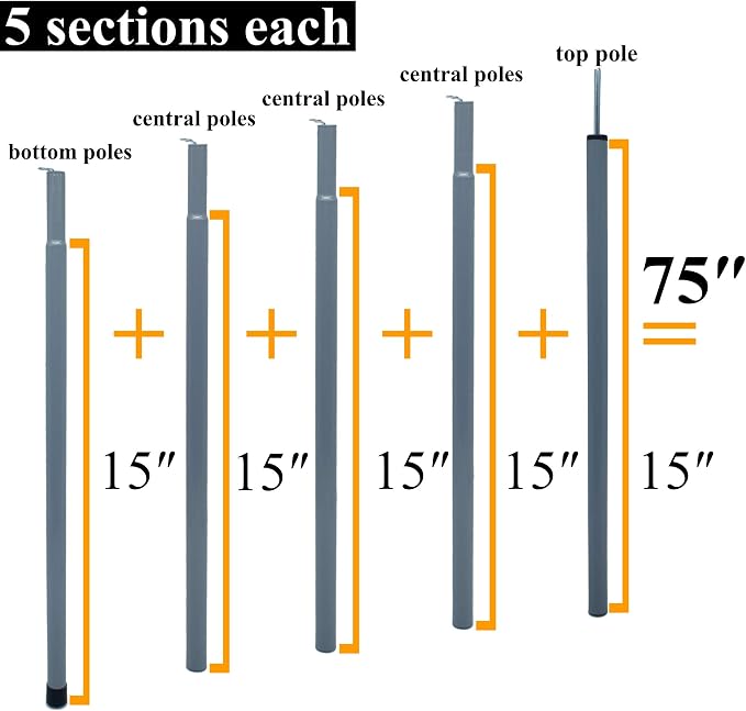 Adjustable Tent Poles Steel Rods for Tarp Canopy Camping Replacement Set of 2 (Grey)