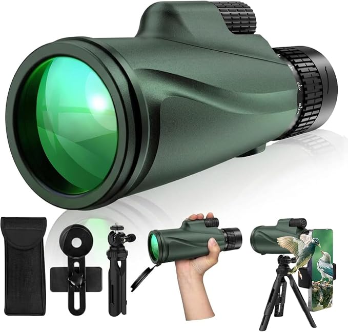 Monocular Telescope 80x100, Wide Field HD Monoculars for Adults with Tripod & Phone Adapter, Perfect for Bird Watching, Hunting, Hiking & Outdoor Activities -Green