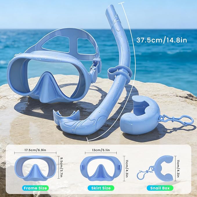 Snorkeling Gear for Adults, Snorkel Set Adult, Scuba Diving Mask, Panoramic View Anti-Leak Anti-Fog Dive Swimming Goggles Tempered Glass Panoramic Wide View Travel Portable Foldable