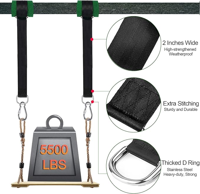 Safe Tree Swing Hanging Straps Kit, 3FT/10FT/15FT/20FT, Heavy Duty Holds 5500LBS Extra Long Adjustable Tree Swing Straps, Easy & Fast Way to Hang Any Swing or Hammock(20 FT)