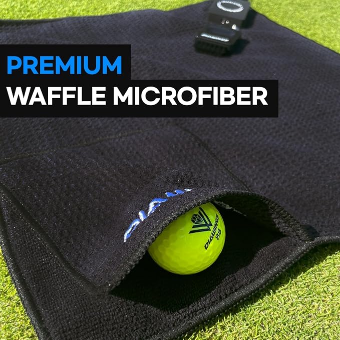 Diawings All in One Golf Towel, 5-in-1 Multi-Functional Golf Towel, with Magnetic Hold, Waffle Weave Microfiber Club & Ball Towel, Retractable Brush, Carabiner Clip – Ultimate Golf Accessory (Gray)