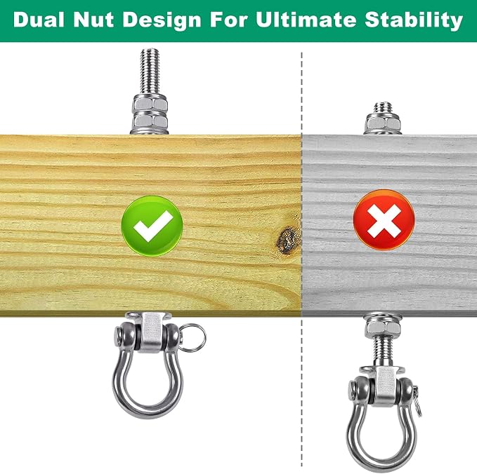 SELEWARE Heavy Duty Bearing Swing Hangers, 4 Pack Stainless Steel Swing Set Hooks for Wood and Steel Beam, for Hammock, Yoga Swing, Porch Swing, Heavy Bag, 5" x M2/5", 1500LB Capacity