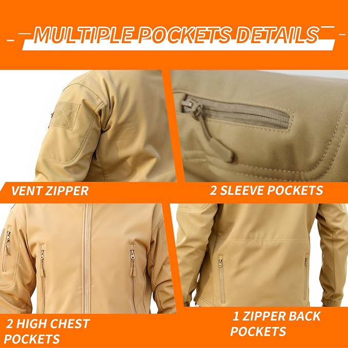Men's Military Tactical Jacket Fleece Lined Hooded Mens Softshell Jacket Waterproof Windproof and Warm Winter Coat