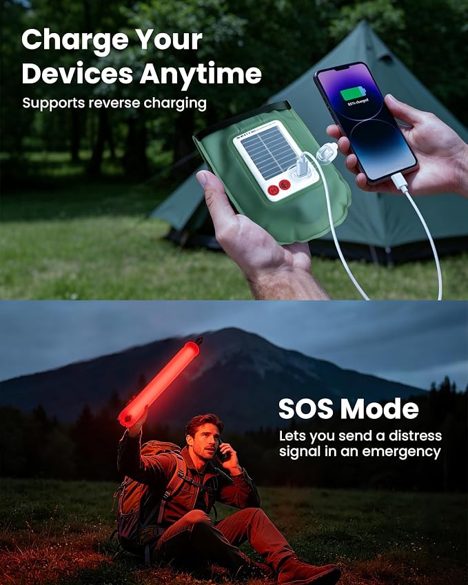 2 Pack 24" Inflatable Solar Camping Lantern, Magnetic LED Tube Light with USB-C 4000mAh Phone Charger,IP66 Waterproof TPU Tent Light for Hurricane Emergency, Backpacking & Off-Grid Survival