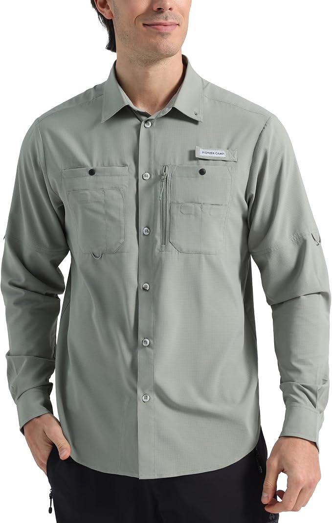 Pioneer Camp Men's Sun Protection Fishing Shirts UPF50+ Long Sleeve UV Quick Dry Cooling Shirts for Travel Camping Hiking