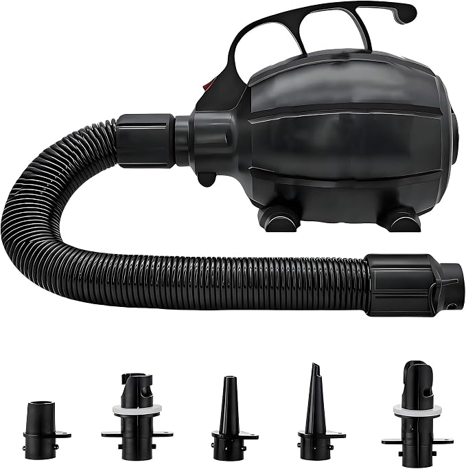 Electric Pump for Inflatables, 600W Portable Air Pump for Mattress Inflatable Gymnastics Mat, Air Track Mat, Air Bed Pump Motor, Inflator Deflator with 5 Nozzles