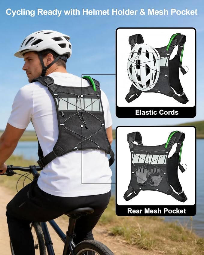CEROBEAR Hydration Backpack Running Vest - Reflective Running Chest Pack with 2L TPU Water Bladder, Lightweight Breathable Water Backpack for Men Women, Ideal for Hiking Cycling Marathon