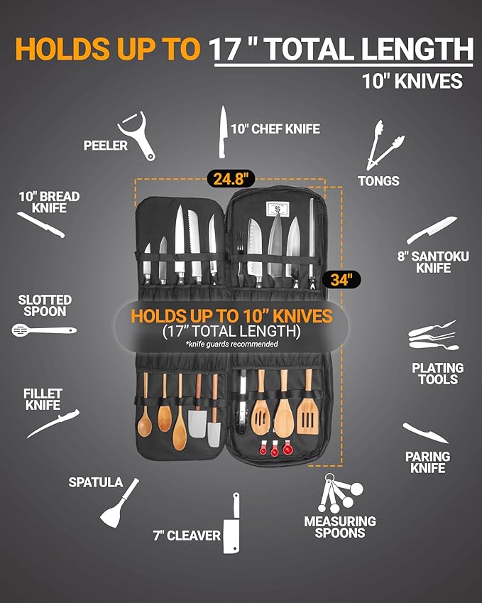 Magnetic Chef Knife Backpack with 2-Pack Knife Edge Guards (8.5") Included