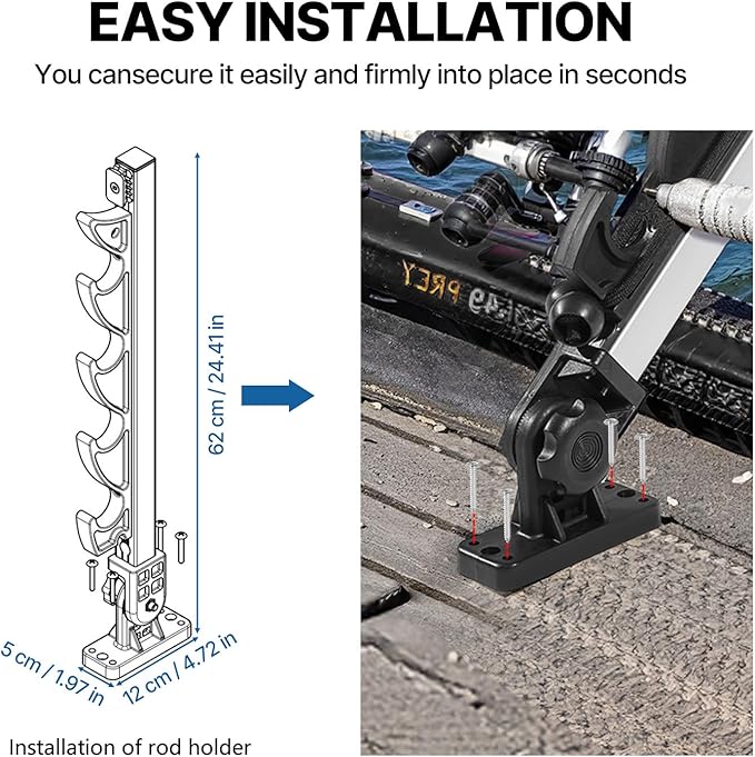 Fishing Rod Holder for Boat, Crappie Rod Holder for Transportation & Storage，180° Adjustable Angler Accessory for Fishing Boat & Pontoon boat (4 Rod)