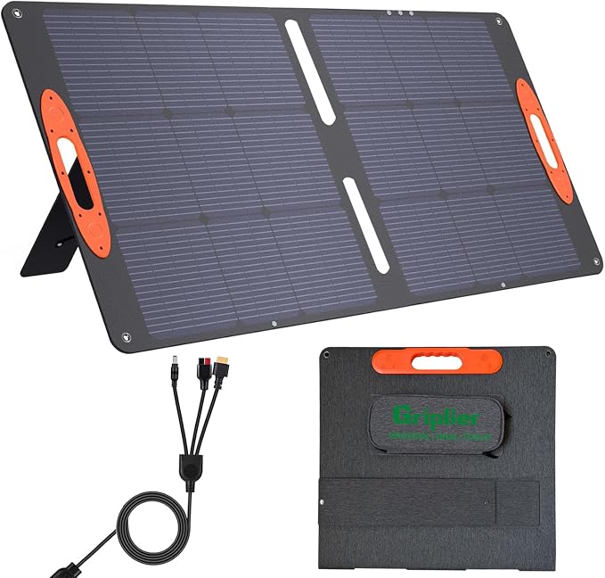 100W Portable Solar Panel for Power Station,20V Foldable Solar Panel Charger with Kickstand,Dual USB & Type-C Output,>23% High Efficiency IP65 Waterproof for Camping,Hiking,RV Trips