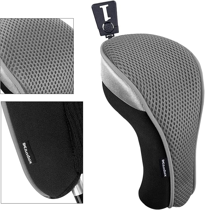 Andux 3pcs/Set Golf 460cc Driver Fairway Wood Club Head Covers | with interchangeable NO. Tags | Mesh Breathable material | Short Neck | Coloured Piping | Pull-On Closure