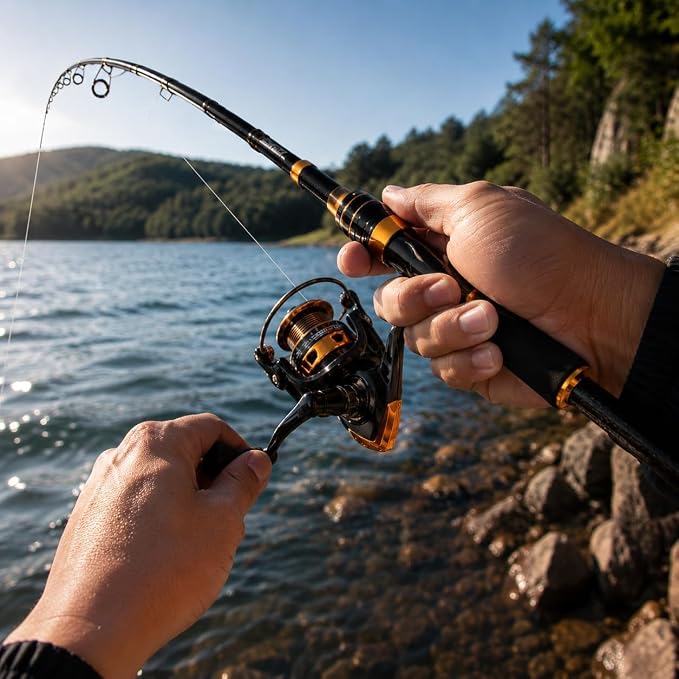 Telescoping Fishing Rod and Reel Combo with Spinning Reel, Travel Bag, Complete Starter Kit for Freshwater and Saltwater