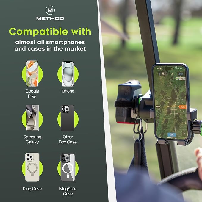 Method Golf RiderStack Tour Pack – Magnetic Golf Cart Phone Holder & Gear Hub with Magnetic Rangefinder Strap, Towel, Club Brush – Premium Accessories, Fits EZGO, Club Car & Yamaha
