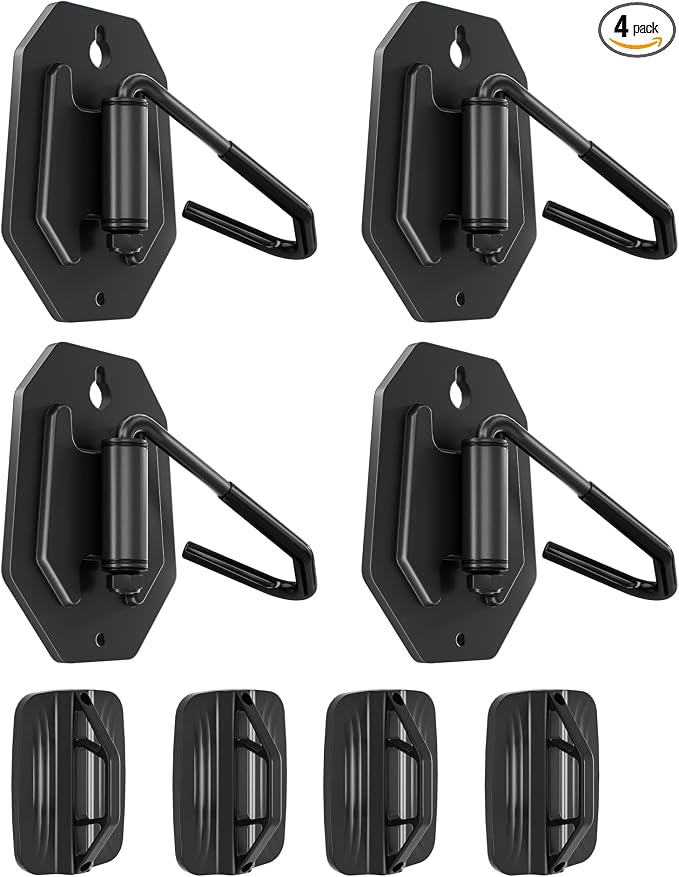 PEGZONE Swivel Bike Wall Mount, Heavy Duty Vertical Bike Rack with Fixed Hooks for Garage Storage, Wall Mounted Bicycle Hangers Holds up to 77 lbs for Indoor, 4 Pack