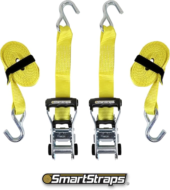 SmartStraps 14’ Ratchet Straps, 2 Pack –5,000lbs Break Strength, 1,667lbs Safe Work Load –Commercial Tie Down Straps for Heavy Duty Cargo, Haul Equipment and Vehicles