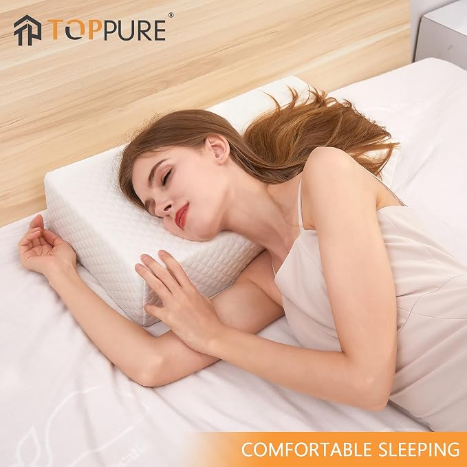 TOPPURE Cube Memory Foam Pillow Pro-Long for Side Sleepers, Snorers (24"/12"/5"), Soft But Supportive Cervical Pillow for Neck and Shoulder Pain Relief Sleeping, Rectangle Neck Pillow,White
