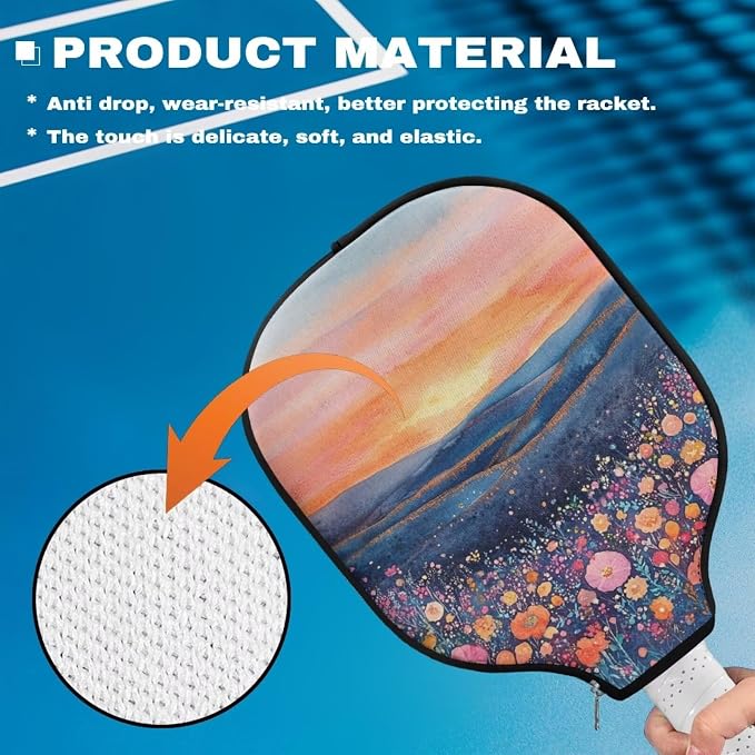Pickleball Paddle Cover Floral 2 Pieces Pickle Ball Case Portable Pickleball Racket Carry Sleeve with Zipper Universal Paddle Storage Bag Pickleball Paddle Covers Fits Most Paddles