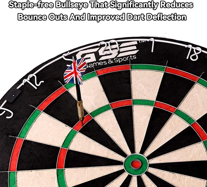 GSE Games & Sports Expert 18" Regulation Size Steel Tip Dartboard Game Set. Excellent Bristle/Sisal, Paper Baseball, Bullseye, Dart Board Game Set (Several Styles Available)