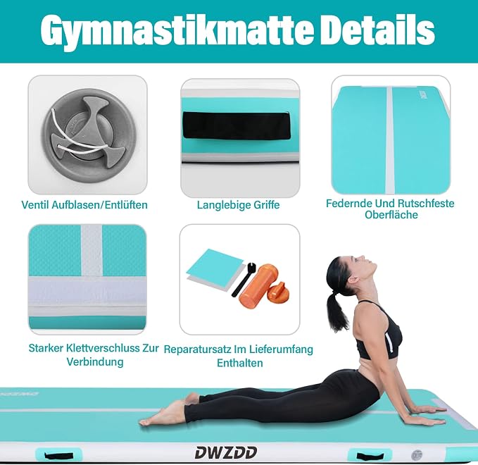 Dwzdd Gymnastics Air Mat 10ft/13ft/16ft/20ft Tumbling Mat Inflatable Gymnastics Tumble Track for Home/Gym/Training/Cheerleading/Water with Electric Pump